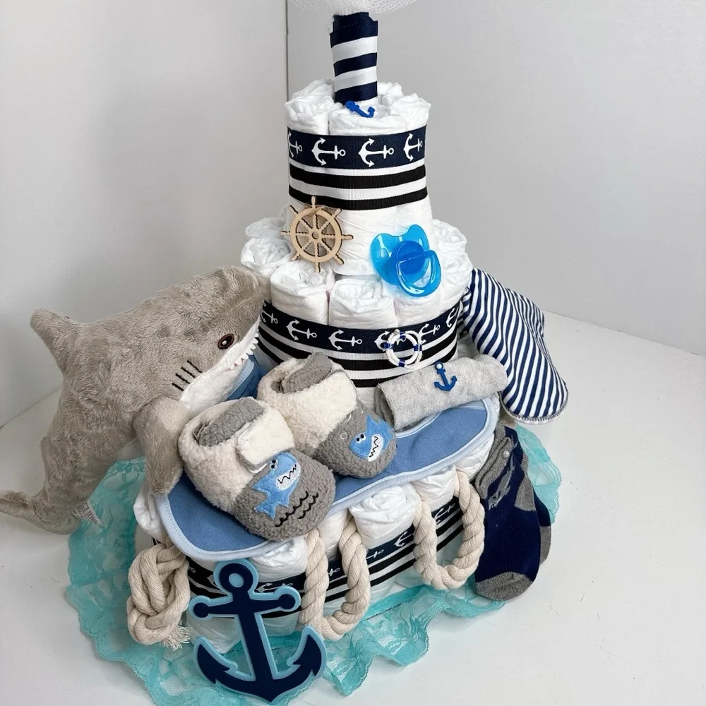 Ship Diaper Cake, Shark Diaper Cake